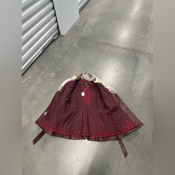 Women's Burgundy Leather Jacket with Genuine Rabbit Fur Collar *updated listing - Picture 5 of 6
